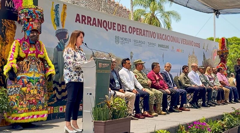 La gobernadora Margarita González Saravia da inicio al operativo vacacional desde el Palacio de Cortés, reforzando la seguridad y promoviendo el arte en Morelos.