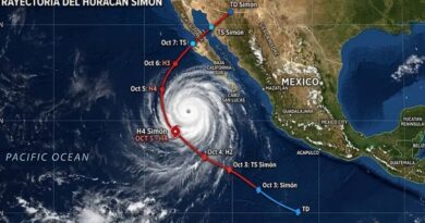 El SMN reporta vientos de 185 km/h y rachas de 220 km/h; prevé lluvias muy fuertes en Jalisco, Nayarit y sur de Sinaloa, además de oleaje de hasta 5 m