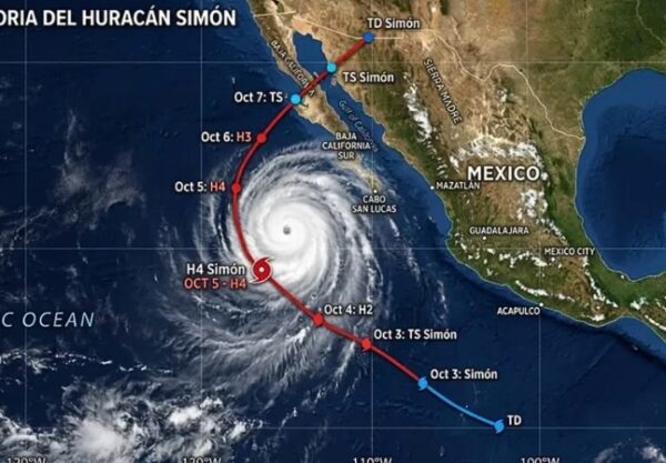 El SMN reporta vientos de 185 km/h y rachas de 220 km/h; prevé lluvias muy fuertes en Jalisco, Nayarit y sur de Sinaloa, además de oleaje de hasta 5 m