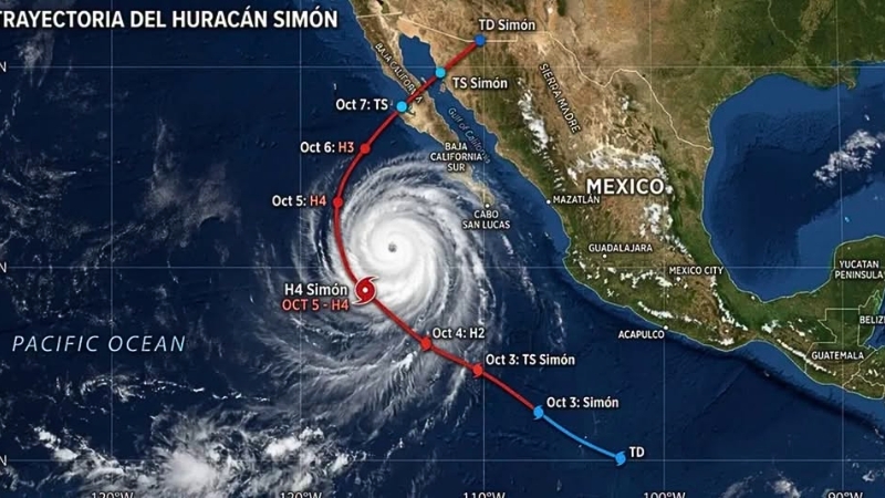 El SMN reporta vientos de 185 km/h y rachas de 220 km/h; prevé lluvias muy fuertes en Jalisco, Nayarit y sur de Sinaloa, además de oleaje de hasta 5 m